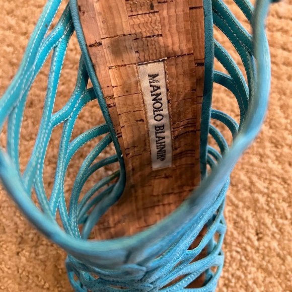 Baby's got MANOLO BLAHNIK  Teal Suede Multistrap Sandals Size: 7 | IT 37 - Picture 7 of 9